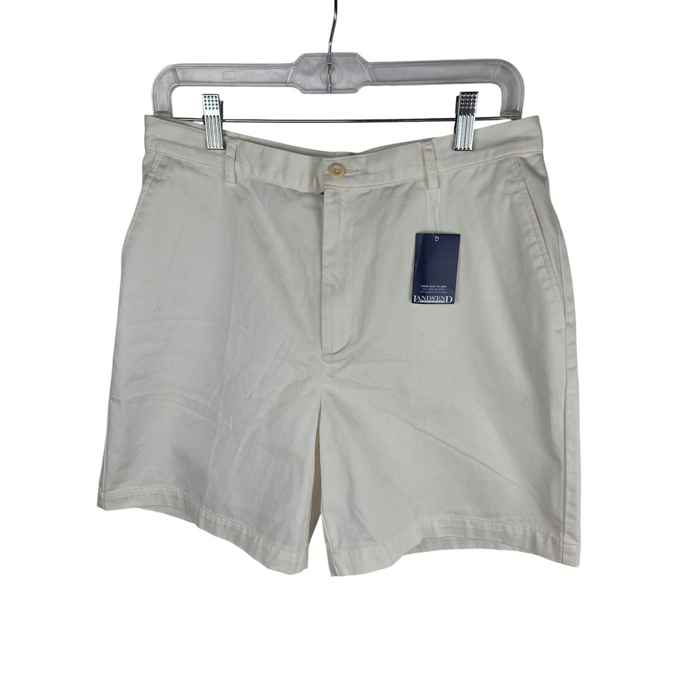 Lands' End Classic Chino Shorts 12 Petite White Cotton 6" Inseam NWT